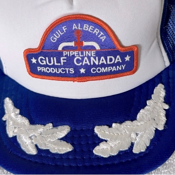 Vintage Gulf Alberta Canada Pipeline Mesh Back Snap Back Trucker Hat - Picture 3 of 12